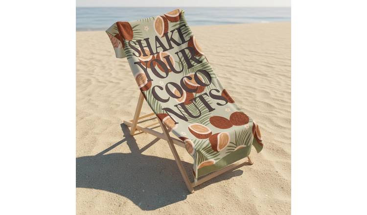 OHS Shake Your Coconuts Slogan Microfibre Beach Towel - Green