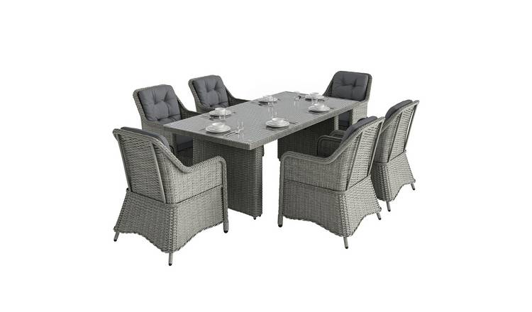 Outsunny 6 Seater PE RattanDining Set Luxury Round - Grey
