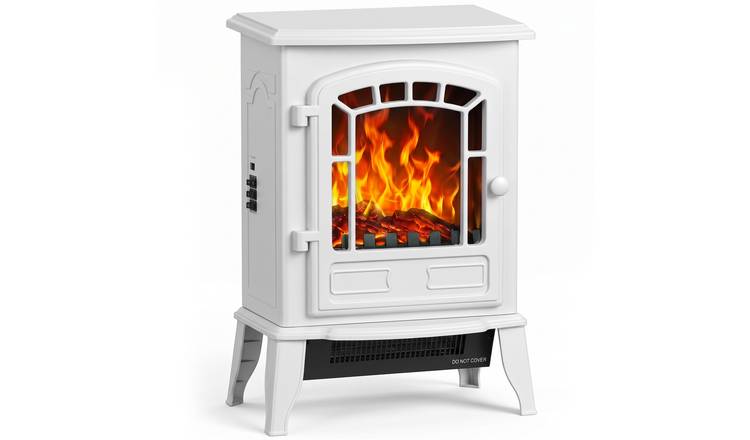 HOMCOM Freestanding Electric Fireplace Stove with LED Flame Effect - White