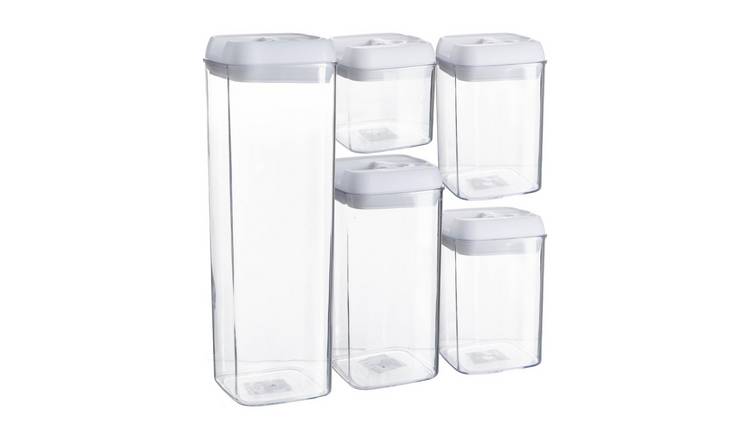 Argon Tableware 5 Piece Flip Lock Plastic Food Storage Containers Set - White