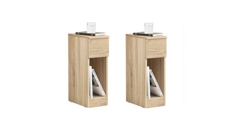 SoBuy Set of 2 1 Drawer 1 Tier Slim Bedside Table - Light Oak