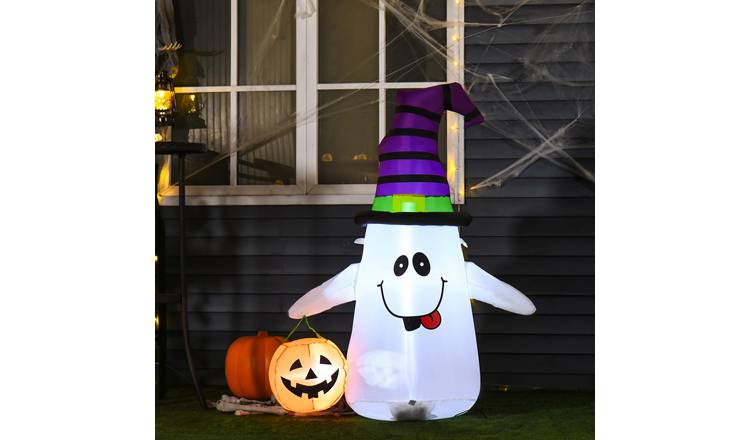 HOMCOM 4ft Halloween Small Witch Ghost with Pumpkin Inflatable Decoration