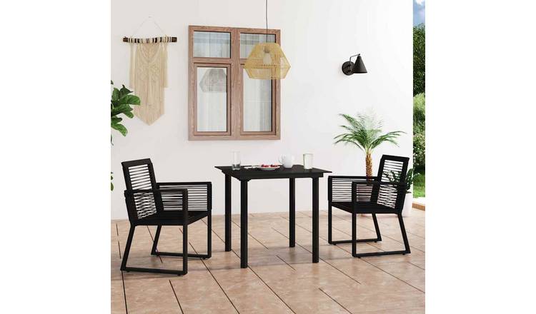 Walplus 3 Piece Rattan Outdoor Dining Set - Black - 80 x 80 x 74 cm