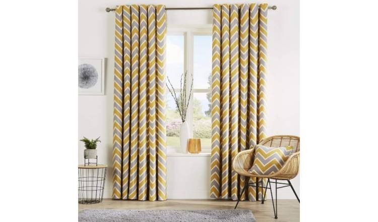 New Edge Blinds Ochre Chevron Eyelet Curtains - 167cm x 183cm
