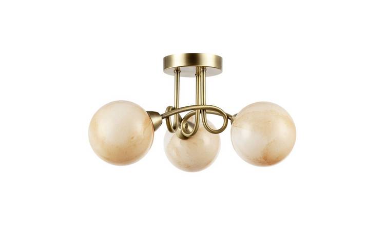 Happy Homewares Antique Brass with Amber Marble Glass Ceiling Light - 42cm