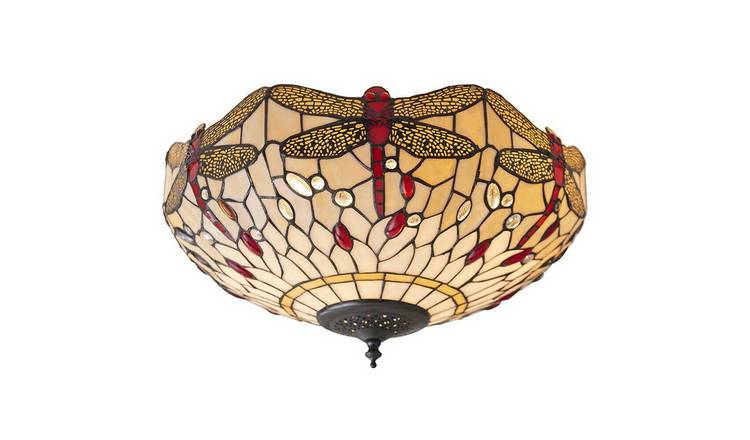 Loops Direct Glass and Steel Semi Flush Ceiling Light - Beige