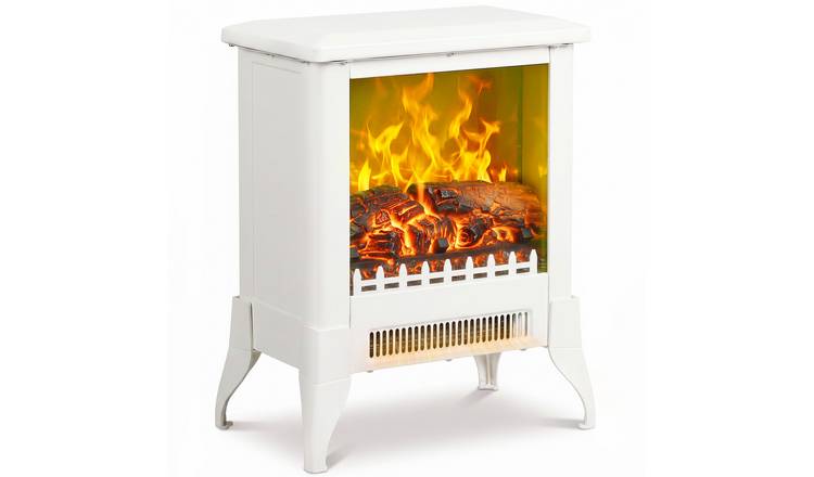 HOMCOM Electric Fireplace Stove with Realistic Flame Effect - White