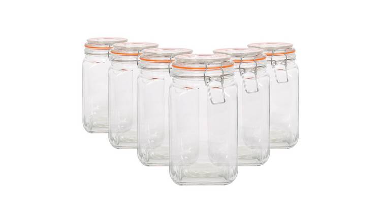 Argon Tableware Square Glass Jars with Clip-Top Lids - Pack of 6