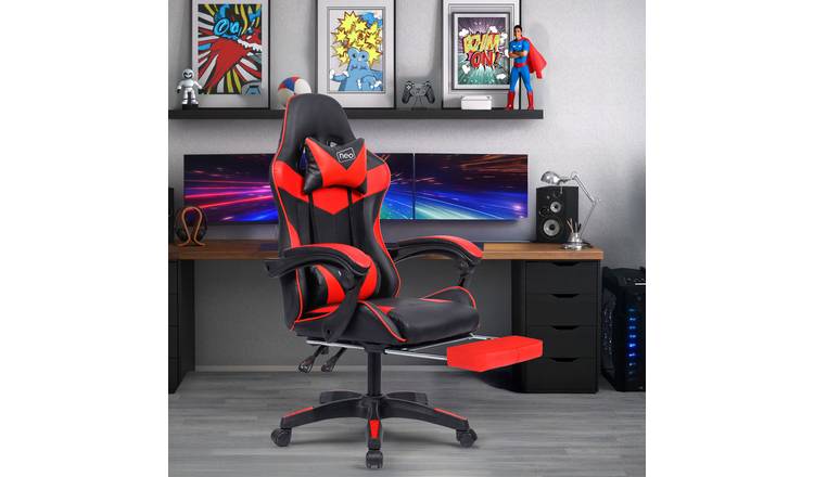 Neo Leather Massage Recliner Gaming Office Chair with Footrest - Red