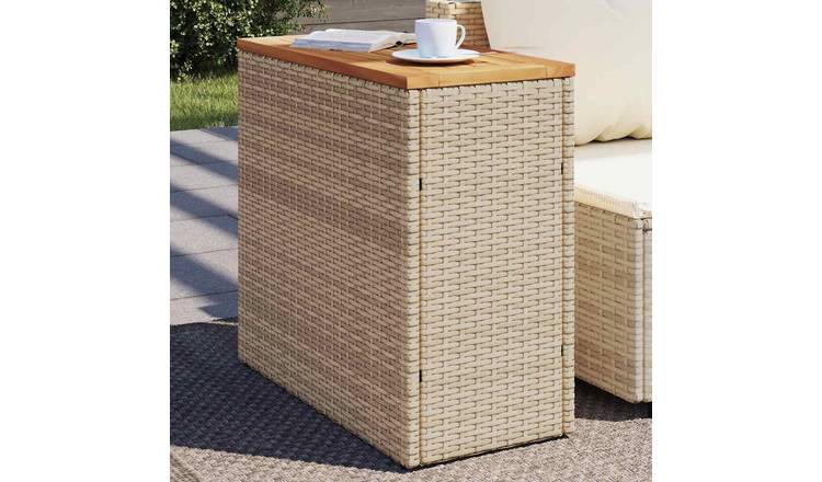 Walplus Rattan Garden Side Table with Wooden Top - Beige - 58 x 27.5 x 55 cm