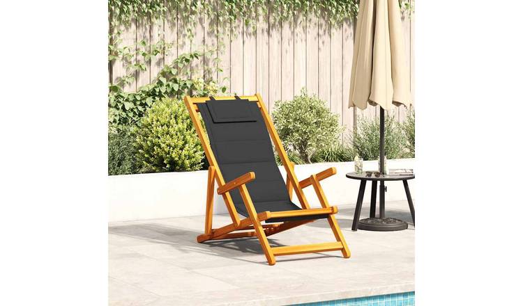Walplus Acacia Wood Folding Chair with Armrests - Black