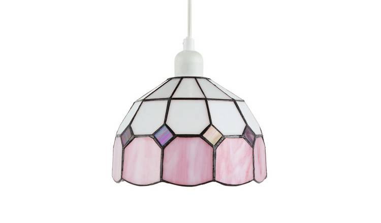 Happy Homewares Soft Pink and Opal White Tiffany Glass Pendant Shade - 20cm