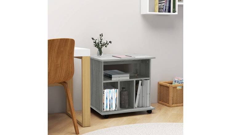 Walplus Engineered Wood Rolling Cabinet - Grey and Oak - 60 x 45 x 60 cm