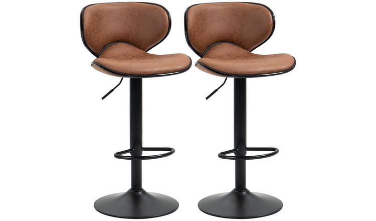 HOMCOM Set of 2 Microfiber Cloth Bar Stool with Swivel Seat - Brown