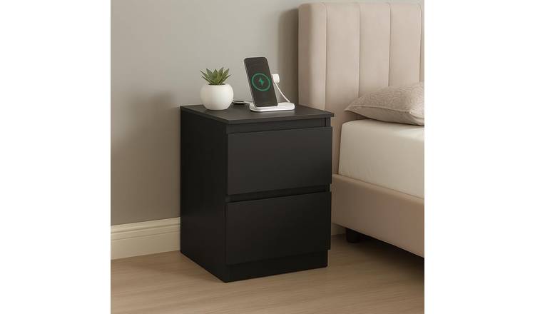 Home Treats 2 Drawer USB Charging Bedside Table - Black
