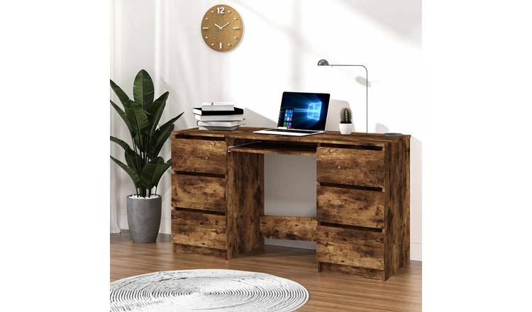 Walplus Engineered Wood Writing Desk - Dark Oak - 140 x 50 x 77 cm