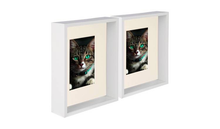 Nicola Spring 8" x 10" White 3D Deep Box Photo Frames - 4" x 6" Mount - 2 Piece