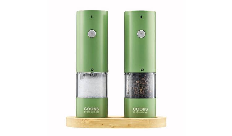 Cooks Professional Rechargeable Salt & Pepper Mill Set with Base - Green