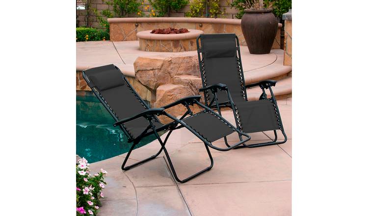 Set of Two Neo Black Zero Gravity Recliner Garden Sun Loungers
