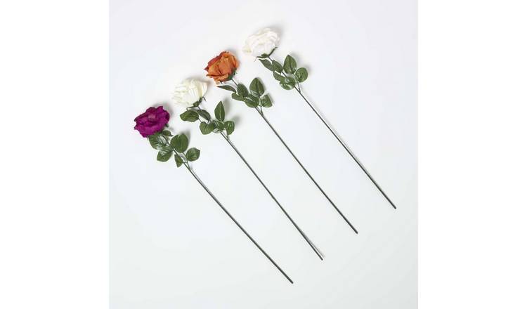 Homescapes Silk Artificial Rose Stems Set of 4 - Multicoloured