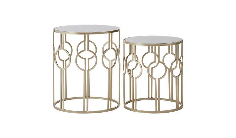 Orsina Round Mirror Side Tables Set of 2 – Gold