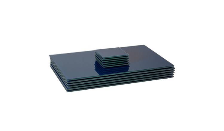 Harbour Housewares 12pc Glass Placemats & Square Coasters Set - Blue