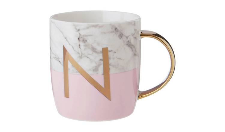Orsina Frosted Deco N Marble Effect Monogram Mug – Pink