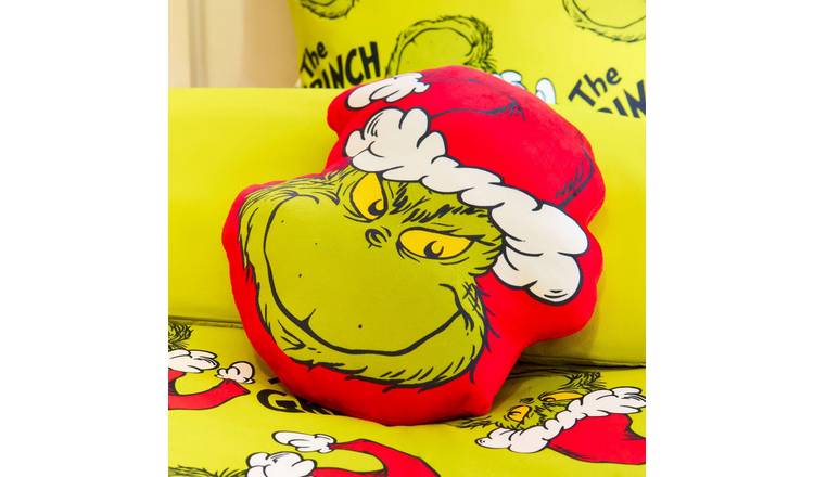 OHS Grinch Shaped Scatter Cushion - Green/Red - 36 x 25cm