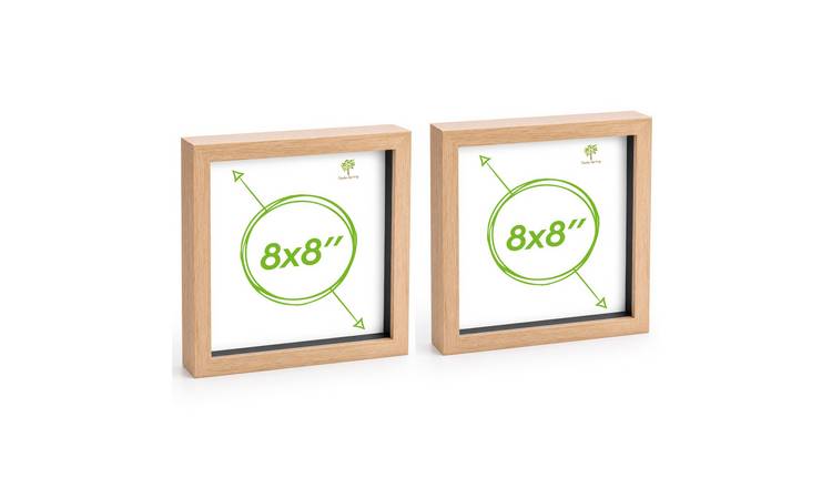 Nicola Spring 3D Box Photo Frames - 8 x 8" - 6x6" Mount - Light Wood - Set of 2