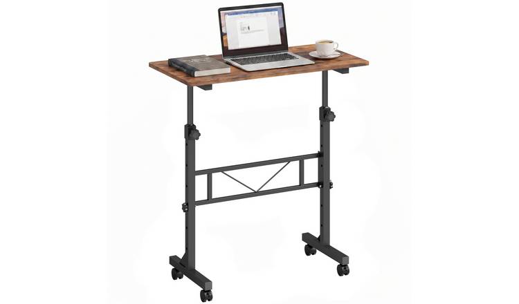 HOMCOM Steel Frame Overbed Table With Wheels and Brakes - Rustic Brown and Black