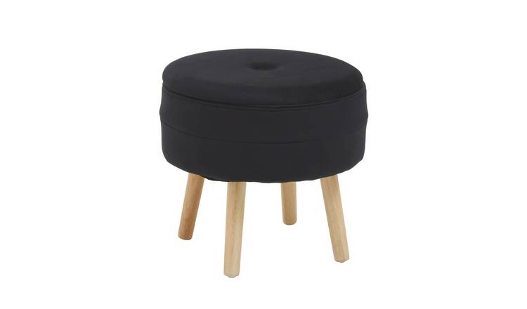 Orsina Ivy Velvet Storage Stool – Black & Natural