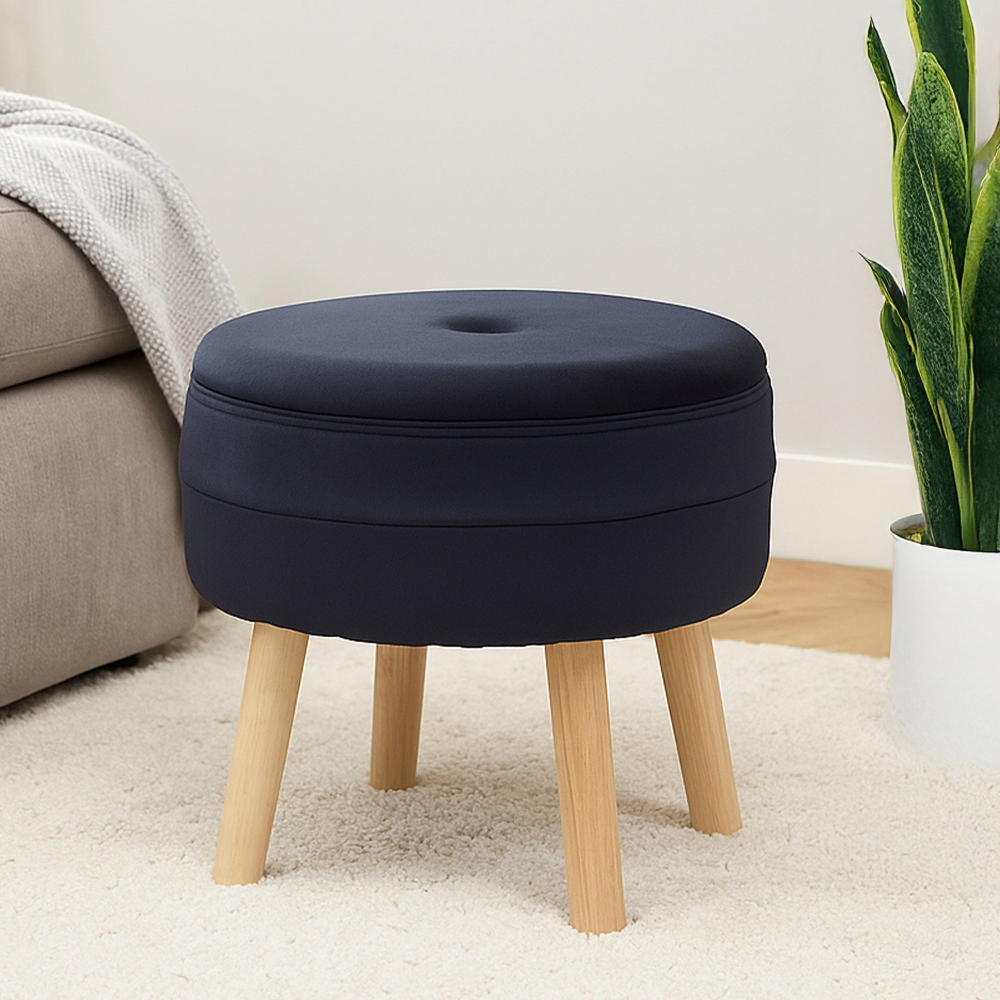 Orsina Ivy Velvet Storage Stool – Black & Natural - Image 2