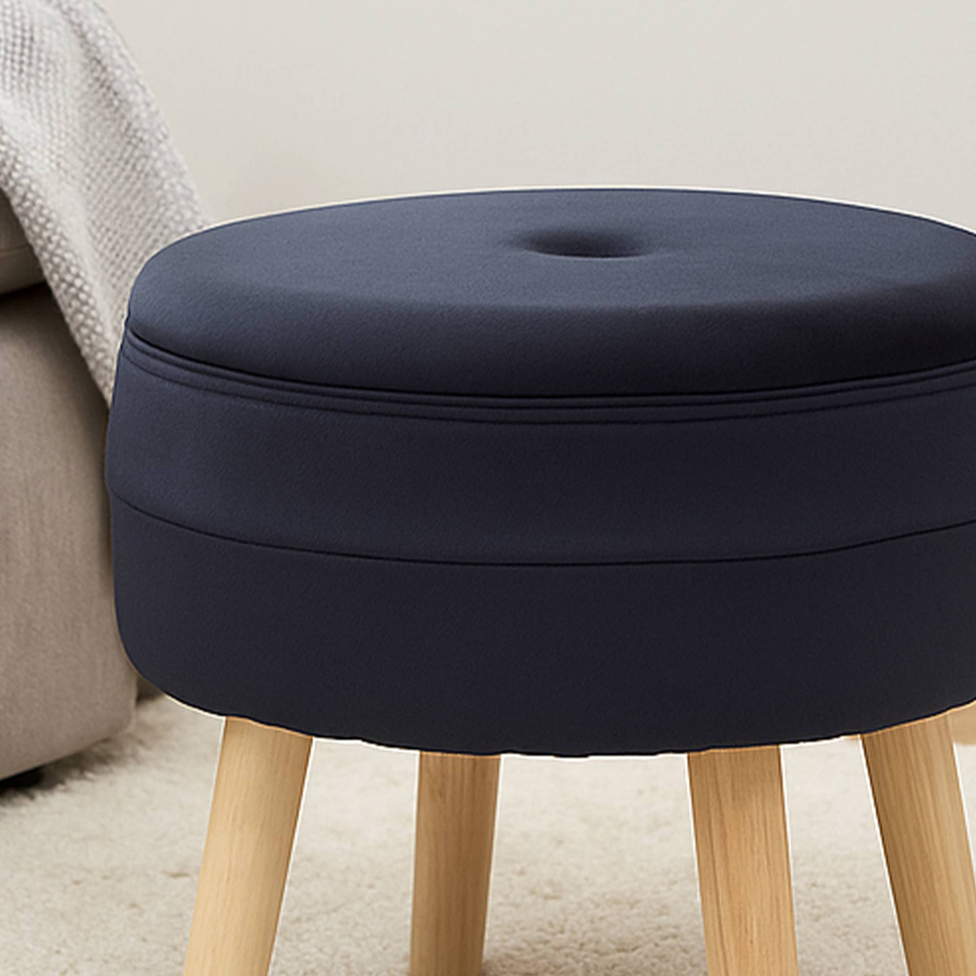 Orsina Ivy Velvet Storage Stool – Black & Natural - Image 3