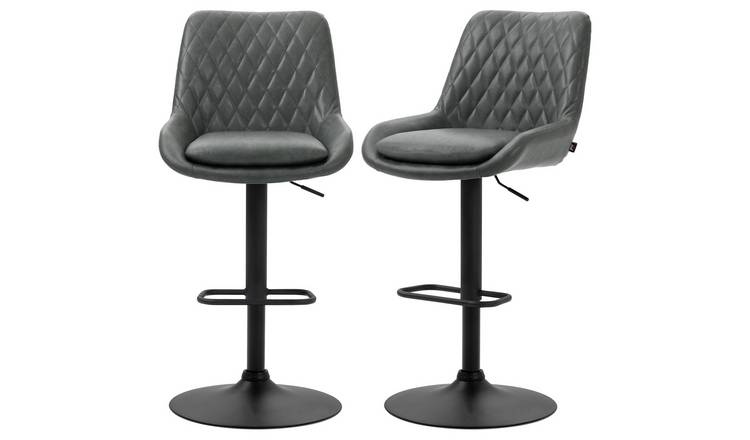 HOMCOM Set of 2 PU Leather Bar Stools with Wide Seat and Base - Dark Grey