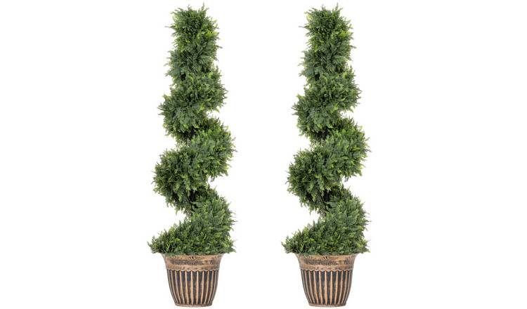 HOMCOM Set of 2 4FT Artificial Topiary Spiral Cypress Trees - Green