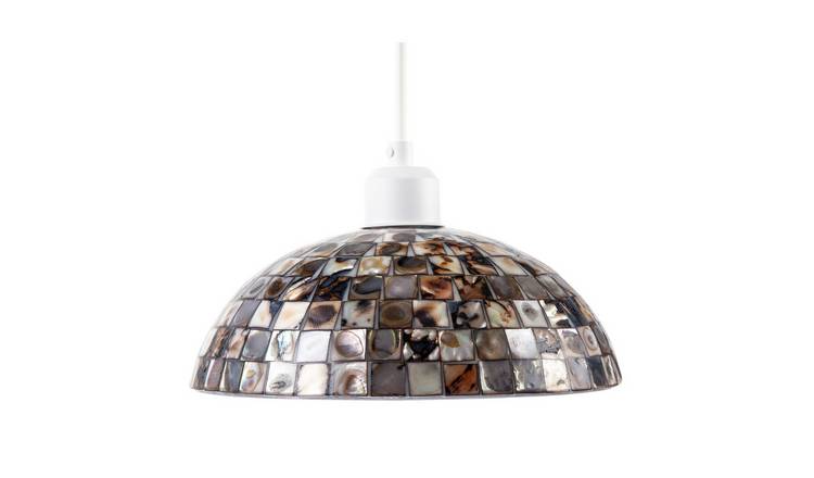 Happy Homewares Grey Natural Mother of Pearl Shell Mosaic Pendant Shade - 25cm