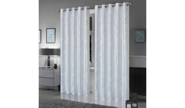 New Edge Blinds White Leaf Sparkle Blackout Eyelet Curtains - 167cm x 137cm
