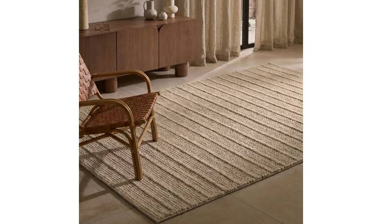Ted Baker Beige Camden Parker Hand Woven  Striped Wool Rug - 80 x 150cm