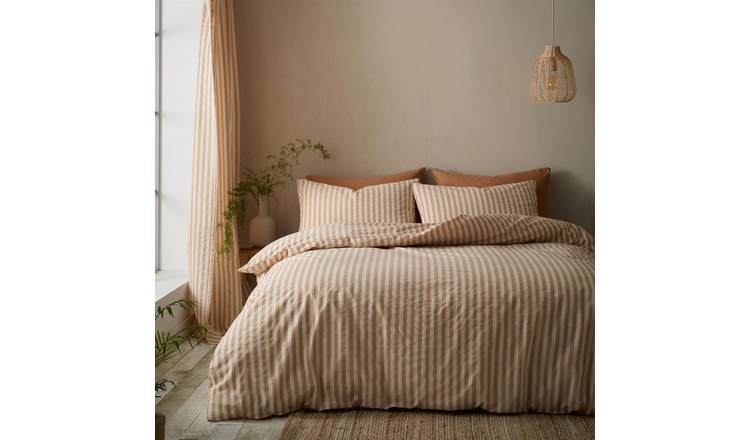Pineapple Elephant Woven Stripe Duvet Cover Set - Single - Terracotta