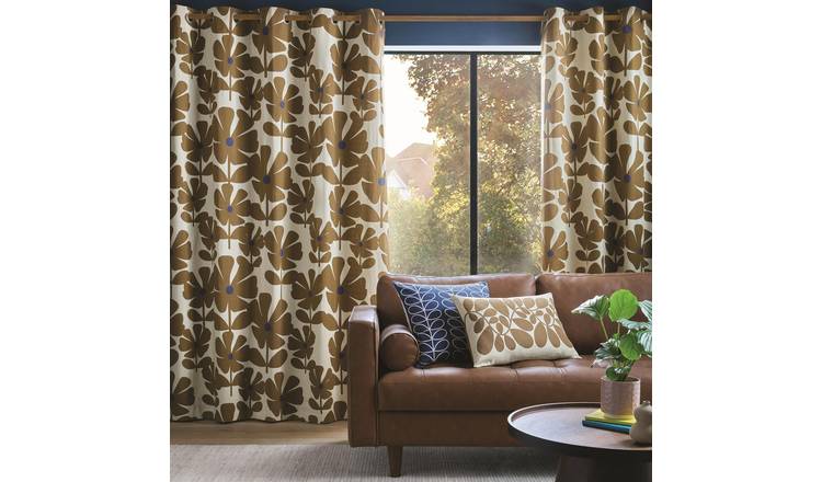 Orla Kiely Wildflower Eyelet Curtains - Coffee - 168 x 183cm