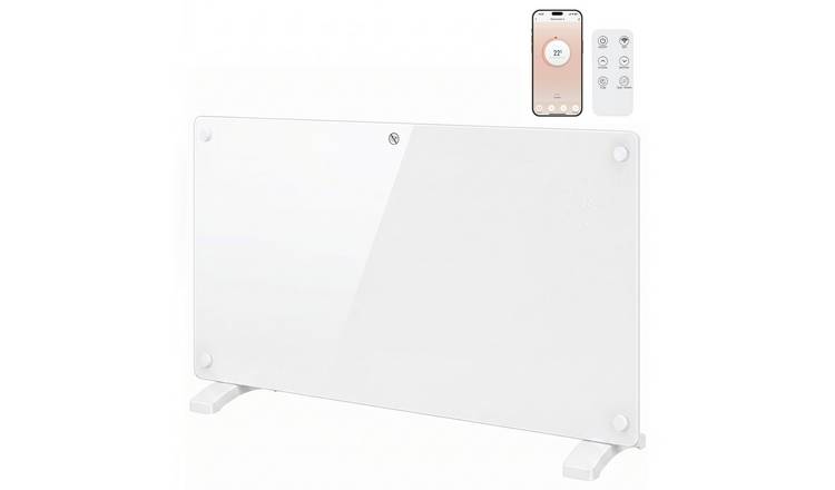 HOMCOM 1500W Wifi Enabled Smart Glass Panel Heater Wall With Timer - White