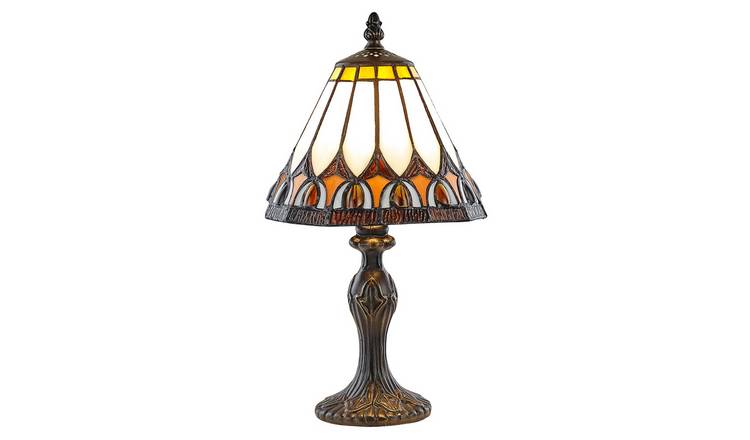 Happy Homewares Art Deco Tiffany Glass with Amber Table Lamp - 22cm