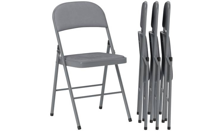 HOMCOM 4 Pack Velvet-Feel Foldable Chairs with Cushion - Light Grey