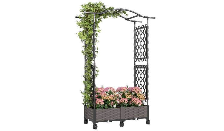 Outsunny Raised Garden Bed with Arch Trellis - Black