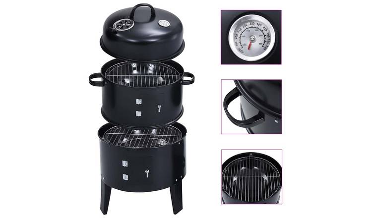 Walplus Steel In-1 Smoker BBQ Grill - Black - 40 x 80 cm