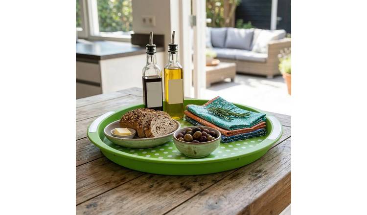 Orsina Dotra Anti Slip Round Serving Tray - Green and White