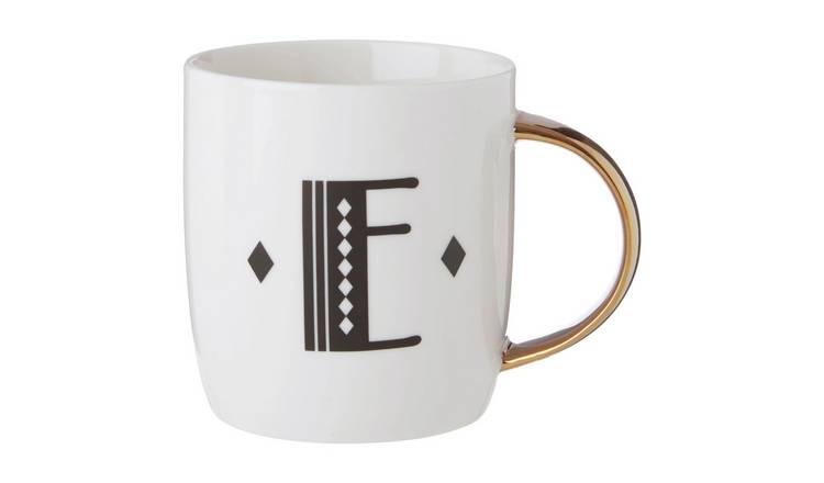 Orsina Diamond Deco E Monogram Mug – White