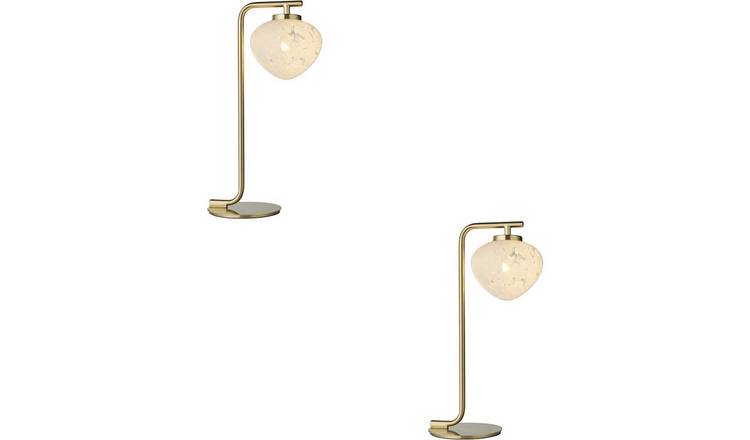 Loops Direct Pack of 2 Satin Brass Plate Table Lamp - White Confetti Glass