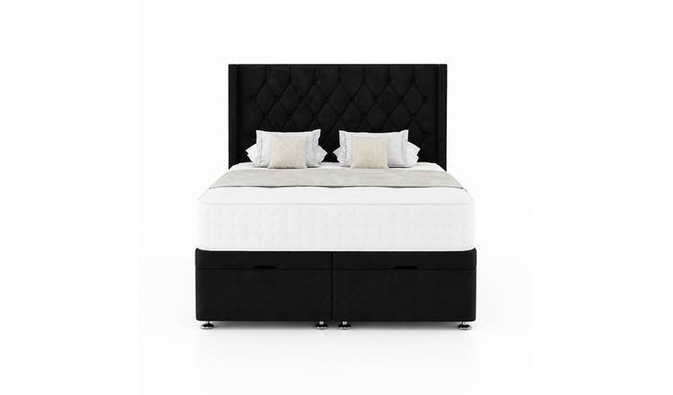 Comfy Deluxe Zoro 6ft Superking Plush Velvet End Lift Ottoman Bed Set - Black