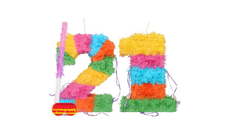 Fax Potato 21st Birthday Pinata Set with Stick & Blindfold - Pink Stick